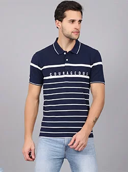 Men's Half sleeves Blue Polo Stripe T-Shirt