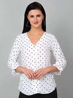 Women's Off White Polka Dot Printed Casual Top