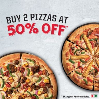 Buy 2 Pizzas At 50% Off Buy 2 Pizzas At 50% Off